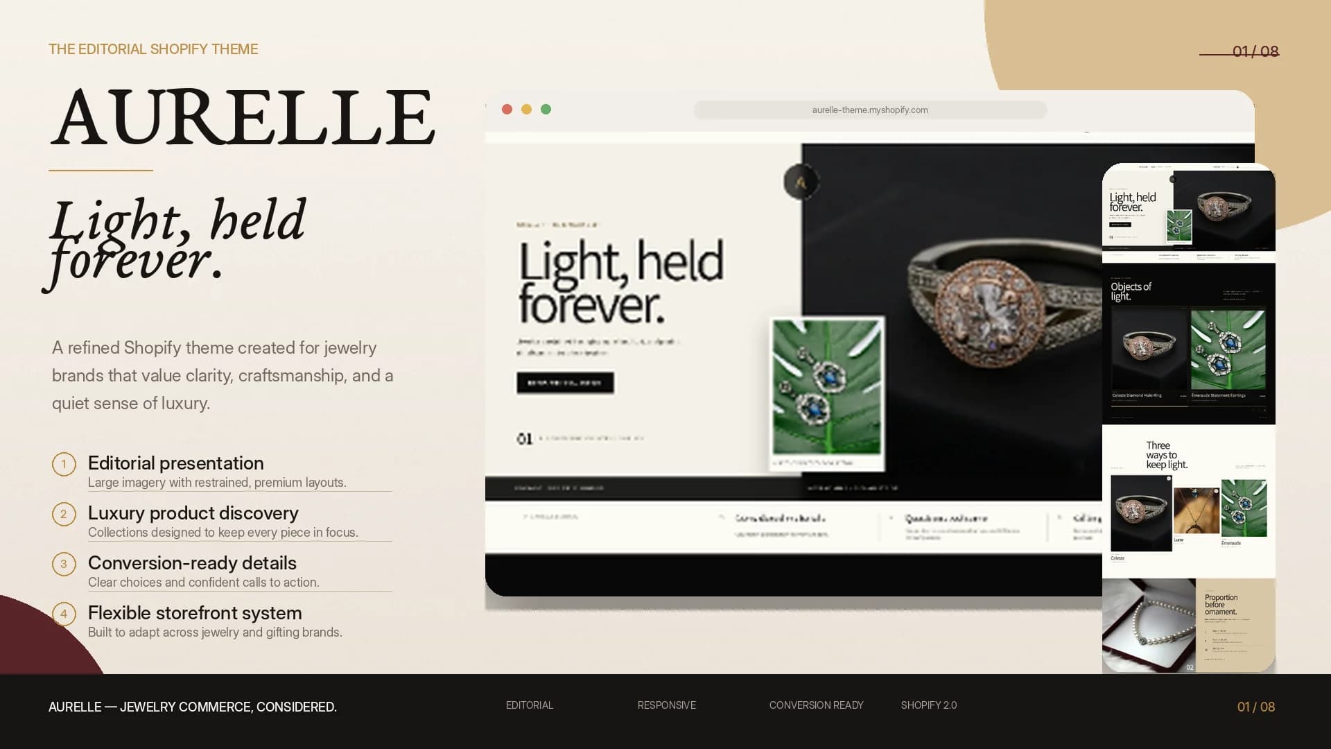 Aurelle luxury jewelry Shopify theme for fine, bespoke and bridal jewelry brands