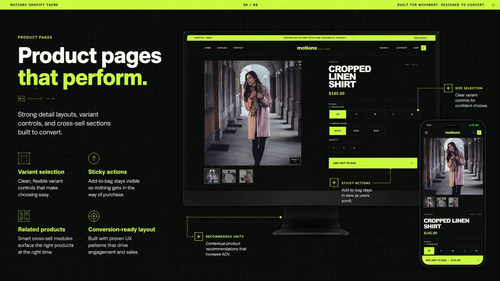 MotionX Shopify theme modular product merchandising sections