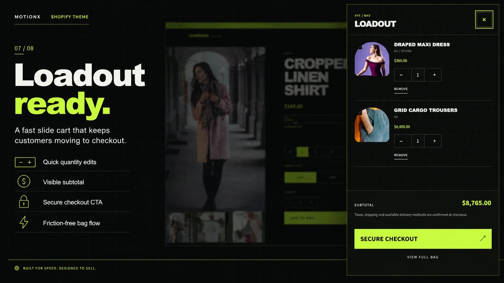 MotionX Shopify theme predictive search and Quick View experience