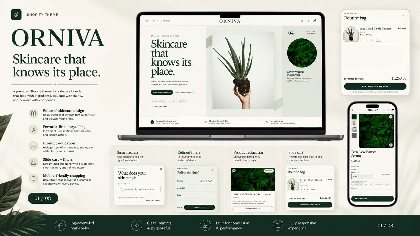 Orniva skincare Shopify theme for ritual-led beauty and wellness brands