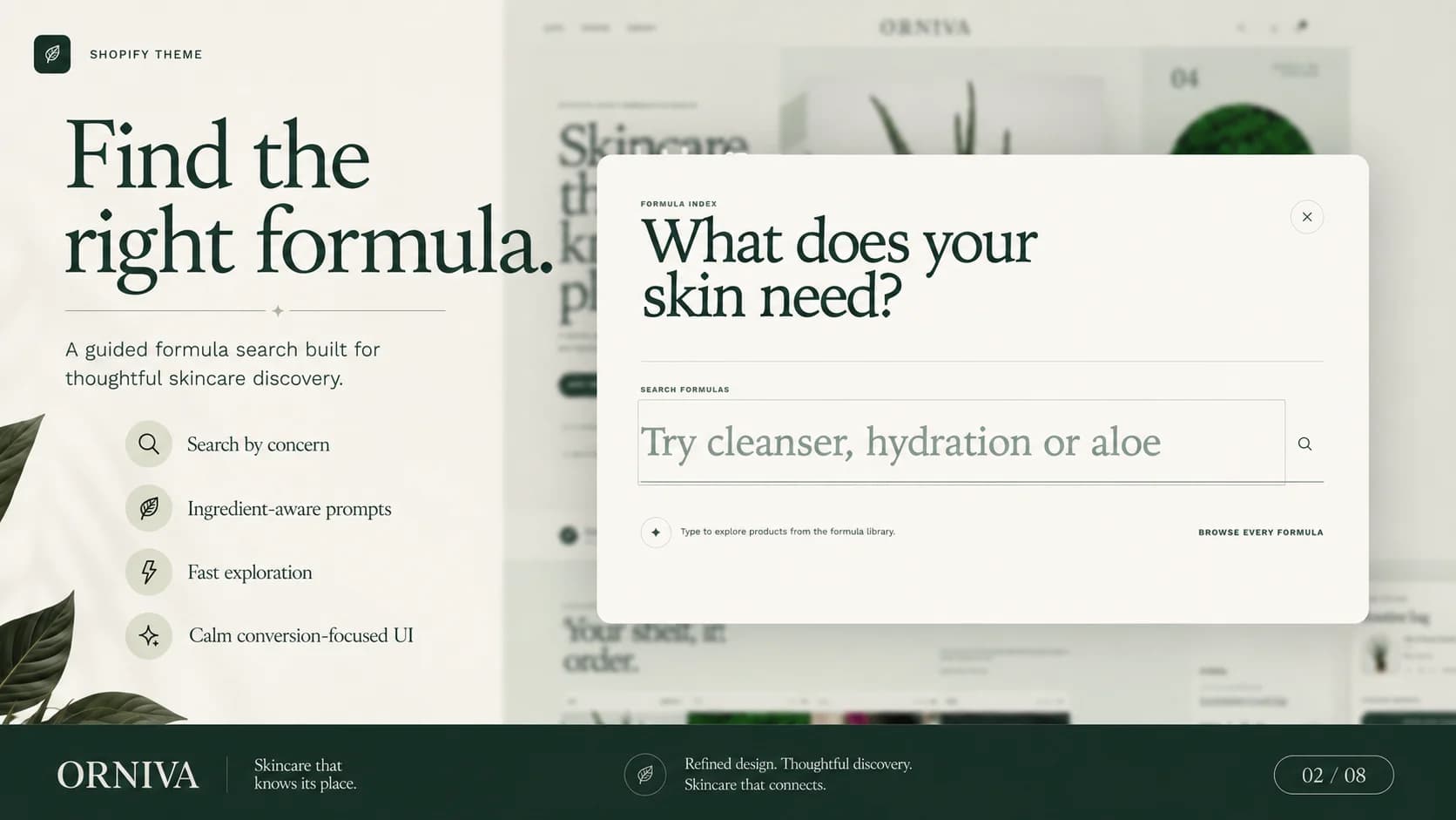 Orniva skincare Shopify theme storefront preview with ritual-led beauty merchandising