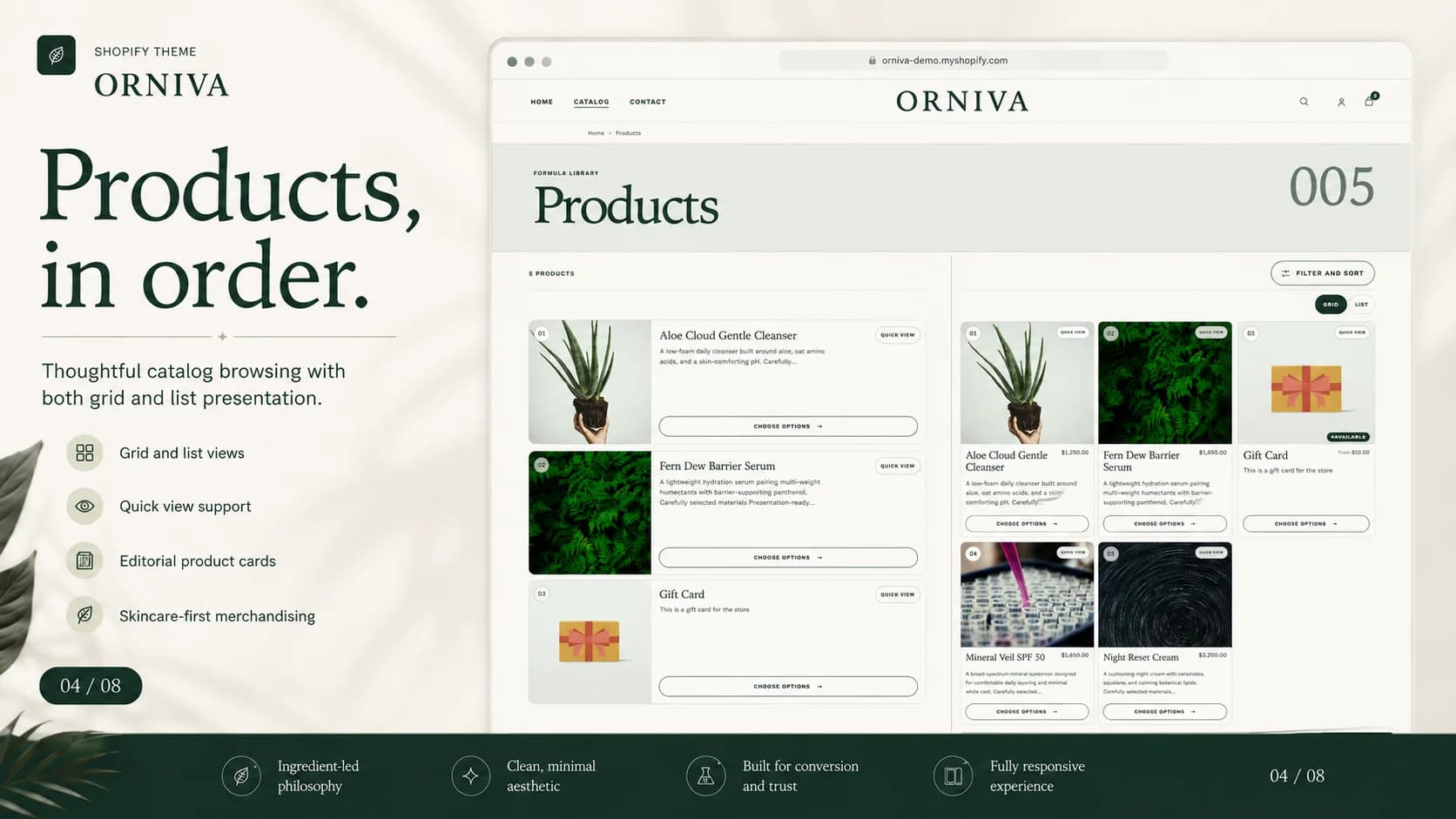 Orniva beauty and wellness Shopify theme storefront merchandising preview