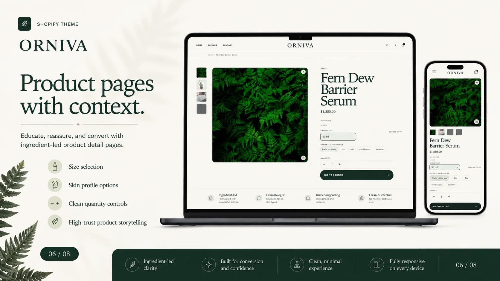 Orniva Shopify theme visual for clean beauty and wellness product discovery