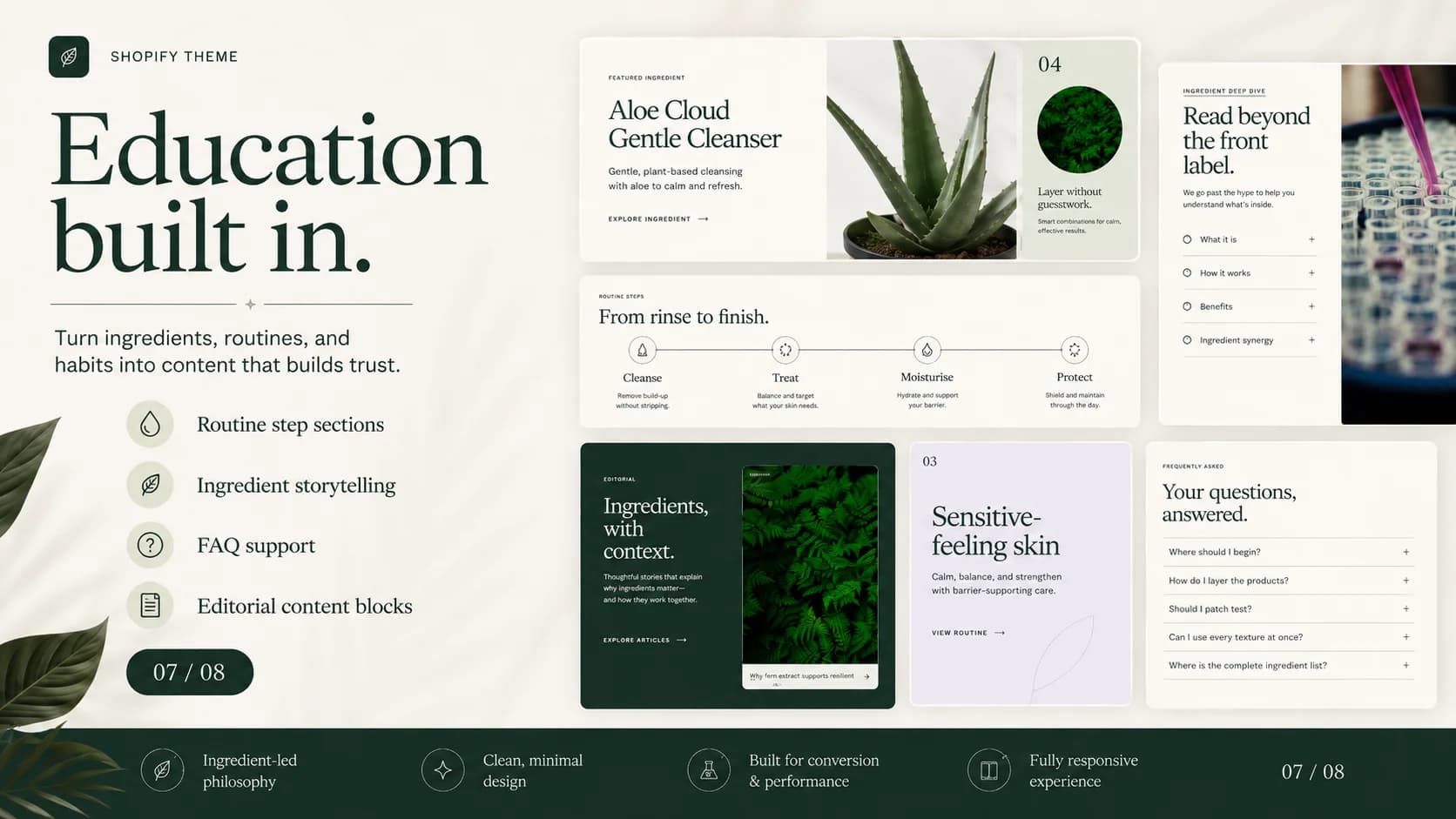 Orniva ritual skincare Shopify theme preview showing premium wellness brand styling