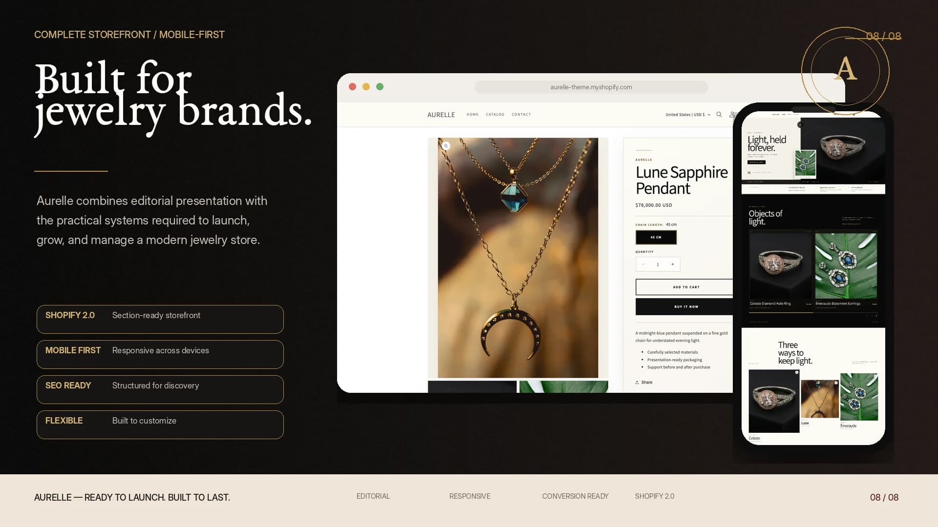 Aurelle luxury jewelry Shopify theme complete storefront view