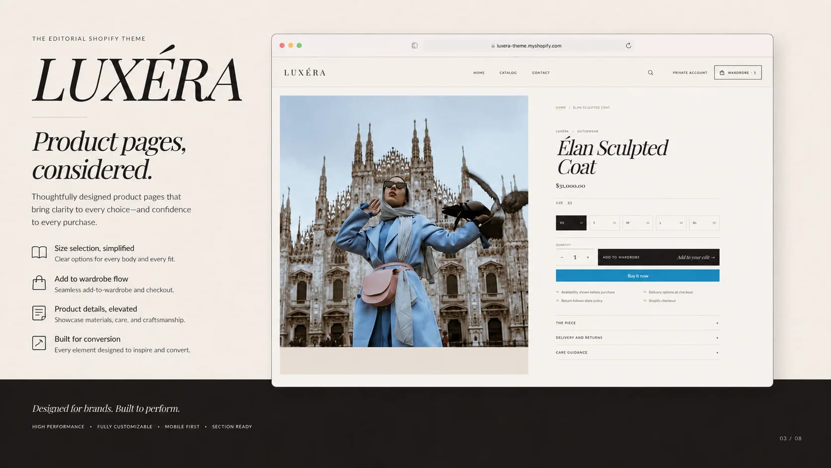 LUXÉRA luxury women’s fashion Shopify theme storefront view 3