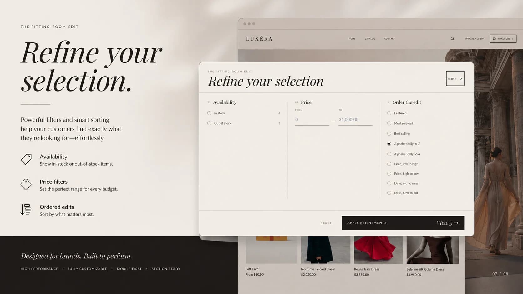 LUXÉRA luxury women’s fashion Shopify theme storefront view 7