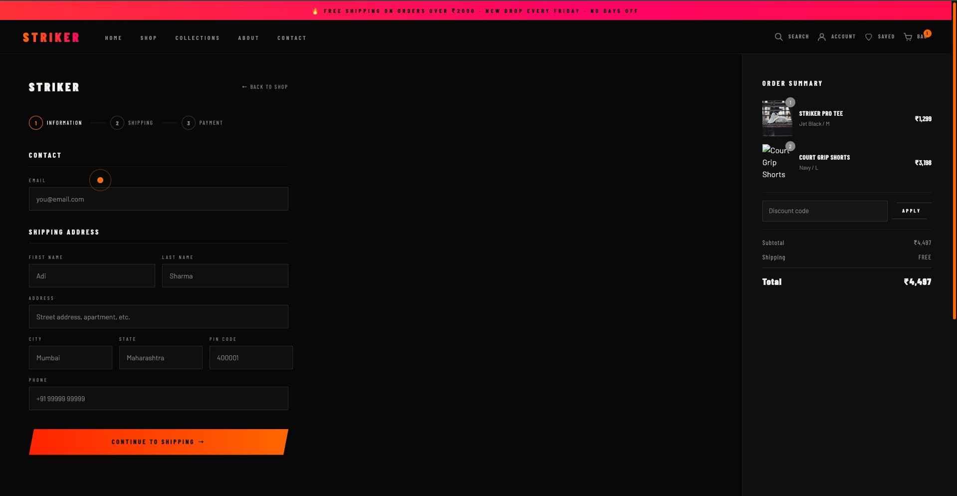 Striker Next.js template account dashboard login and register pages