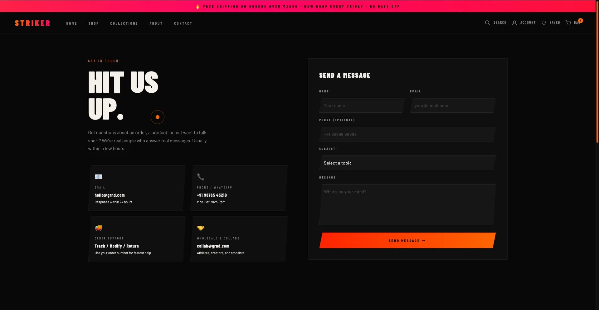 Striker Next.js ecommerce template testimonials and newsletter sections