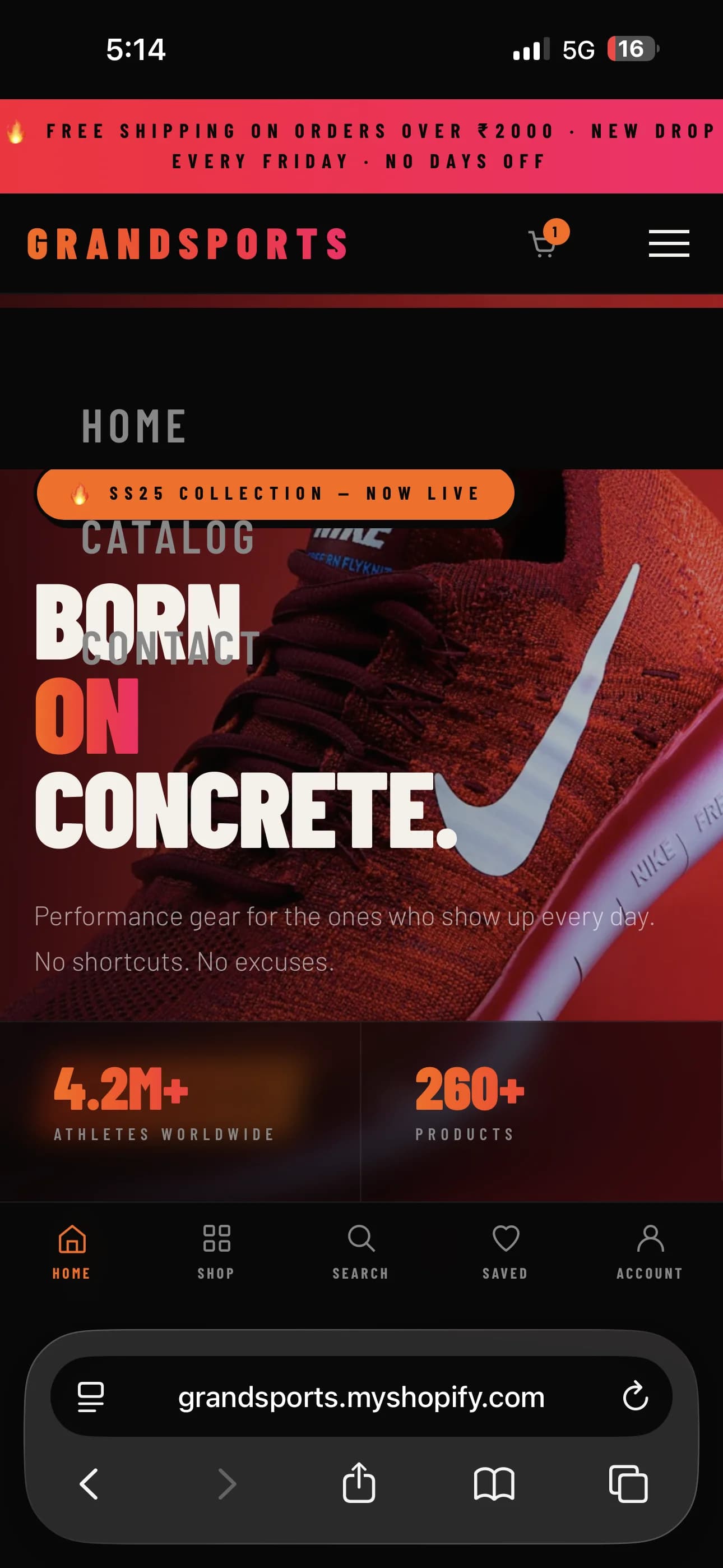 Striker dark Shopify theme mobile view showing responsive design for fitness supplement and gym stores
