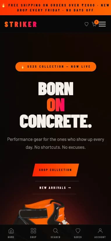 Striker dark Next.js template full page layout for fashion and lifestyle brands